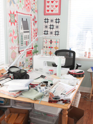 Messy sewing room reality in December