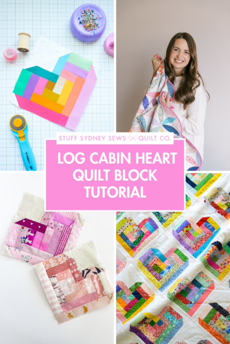 How to make a Log Cabin Heart Quilt Block with Stuff Sydney Sews