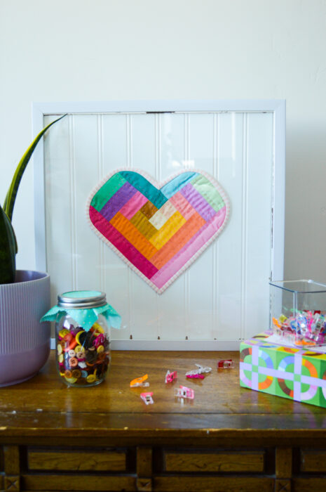 Quilted Heart Log Cabin wall art