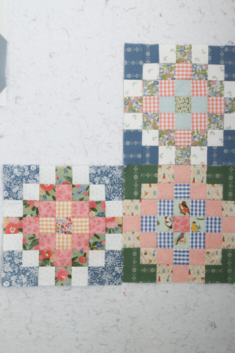 Pastel quilt blocks made with Checkered Garden free quilt block tutorial from Film in the Fridge