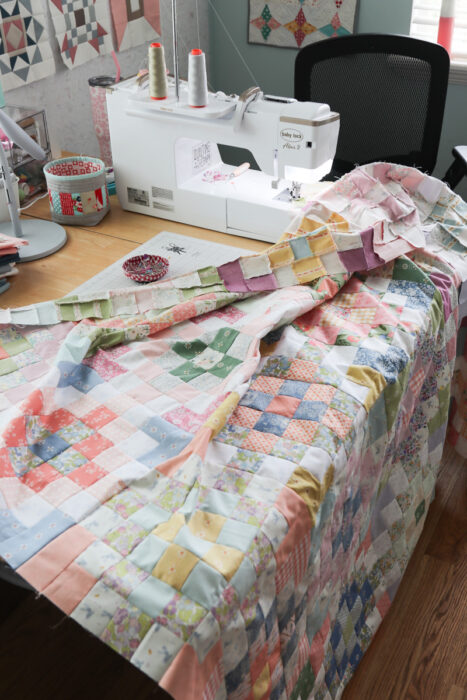 Quilted Garden spring quilt blocks made by Amy Smart - perfect for 2 ½" strips. Made with Baby Lock sewing machine.