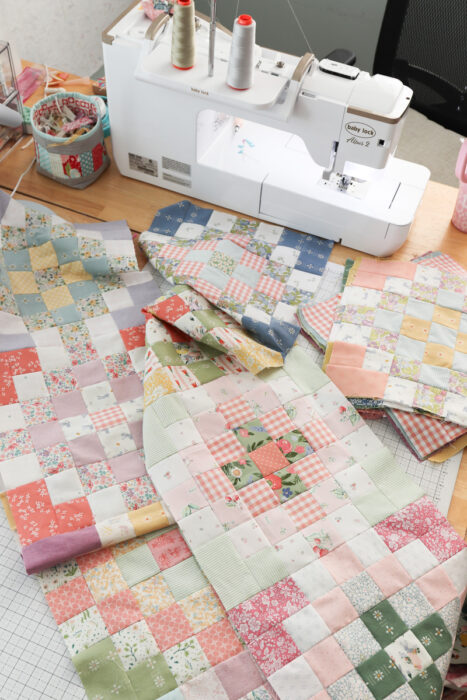 Quilted Garden spring quilt blocks made by Amy Smart - perfect for 2 ½" strips