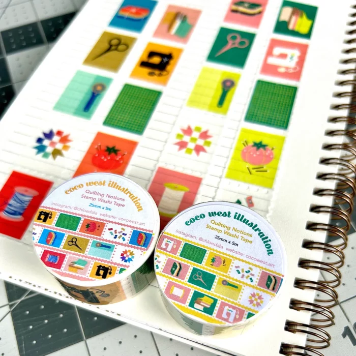 Colorful sewing-themed washi tape from Coco West Illustration