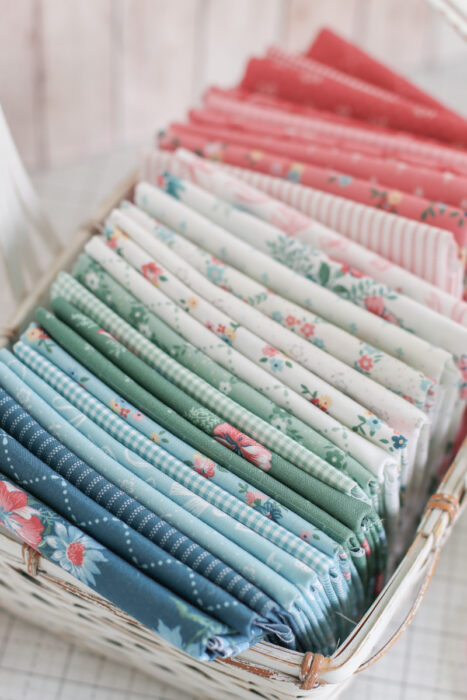 A bundle of fabric of the Mary Catherine collection by Amy Smart for Riley Blake Designs.