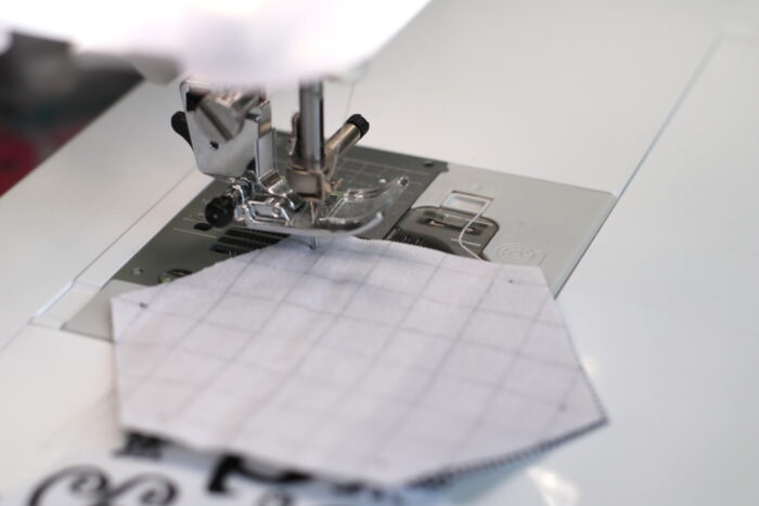 How to machine-piece hexagons: drop the needle at the ¼" mark