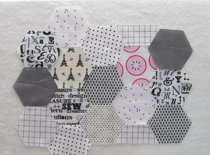 Black and White scrappy hexagon quilt