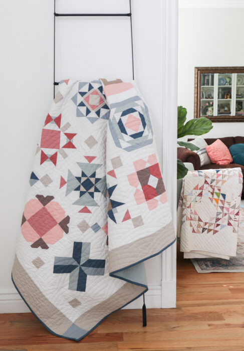 Modern Sampler quilt made by Amy Smart using free quilt block patterns from the 2025 RBD Quilt Block Challenge