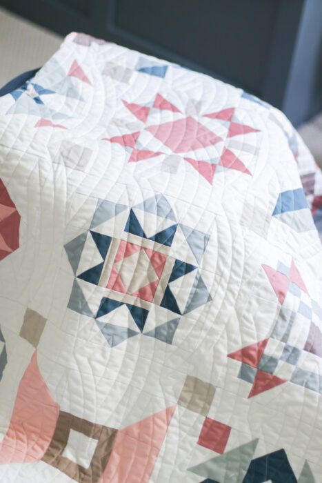 Modern Sampler quilt made by Amy Smart using free quilt block patterns from the 2025 RBD Quilt Block Challenge