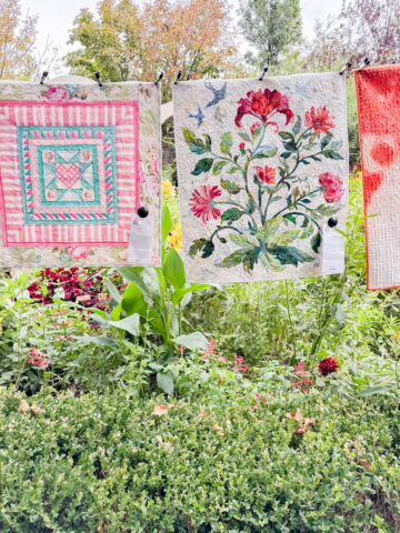 Mini quilts on display at the Ashton Gardens, quilt event.