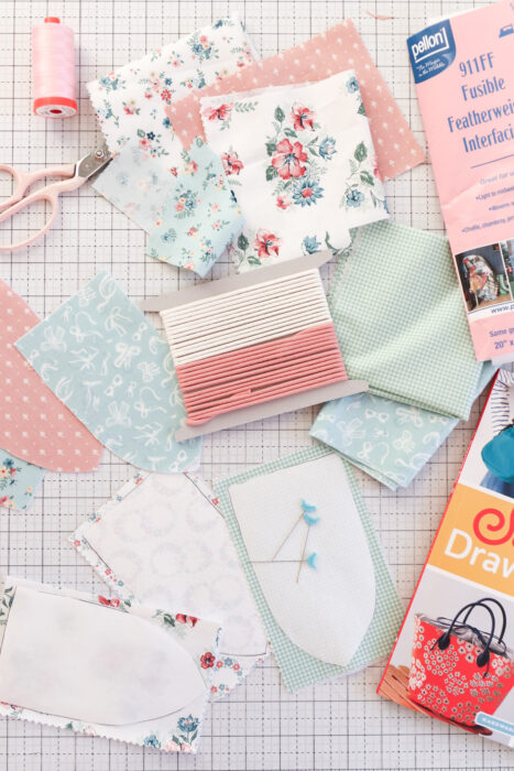 Making a Scrappy Patchwork Drawstring pouch with Mary Catherine fabric and using Freeze Paper tip for pattern accuracy