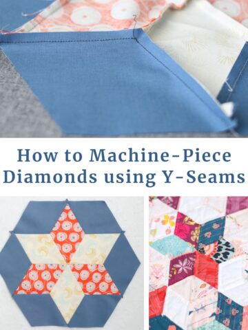 Six-pointed star quilt block made from 60-degree diamond pieces in light and dark fabrics