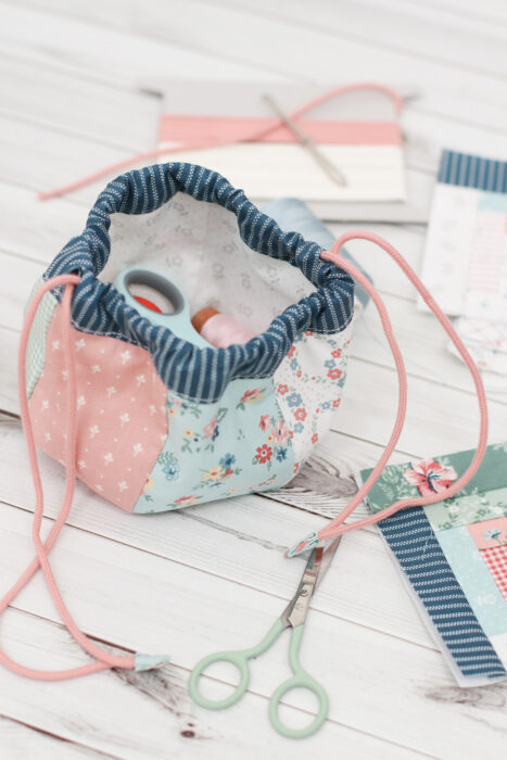 Drawstring Pouch made with Mary Catherine fabric from Riley Blake Designs