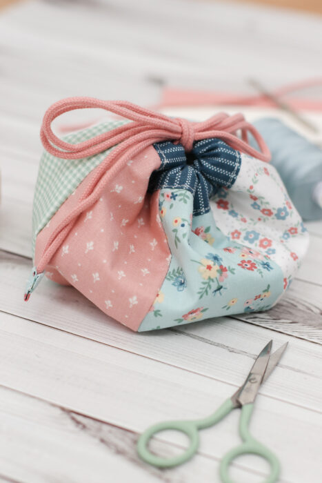 Drawstring Pouch made with Mary Catherine fabric from Riley Blake Designs