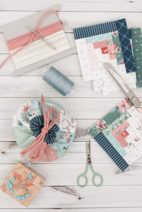 Drawstring Pouch made with Mary Catherine fabric from Riley Blake Designs
