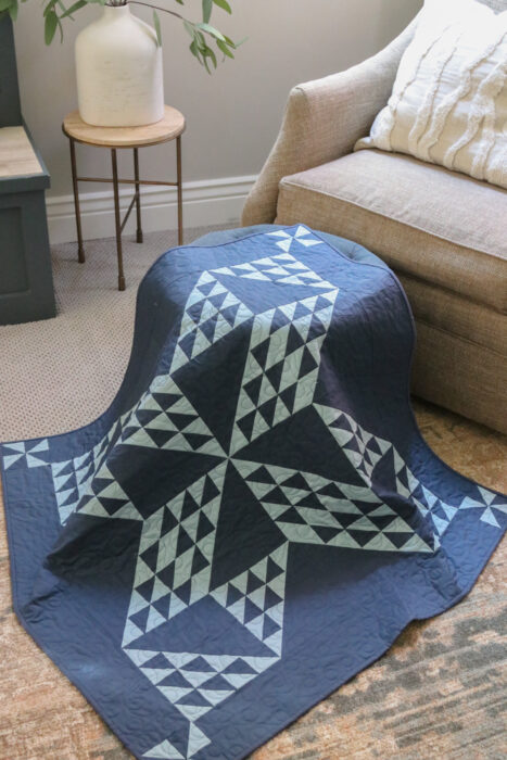 Two tone blues Sugarhouse Stat Baby Quilt Pattern by Amy Smart