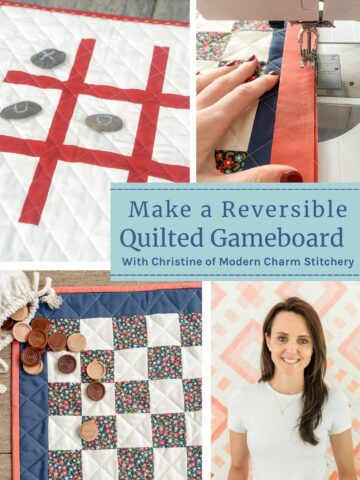 Sew a reversible fabric gameboard—checkerboard on one side, tic-tac-toe on the other. Free pattern + step-by-step tutorial by Modern Charm Stitchery. Kid-friendly, washable, gift-ready.