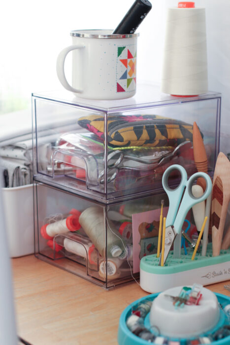 Organize your sewing notions in clear stackable drawers
