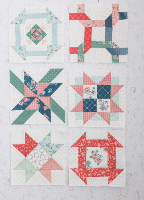 2026 RBD Quilt blocks featuring Mary Catherine fabric collection