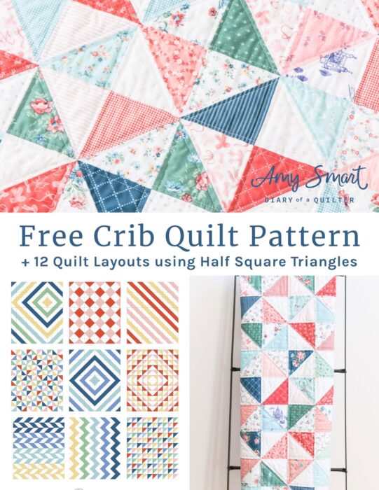 Free HST Crib Quilt Pattern + 12 different layout options and coloring pages