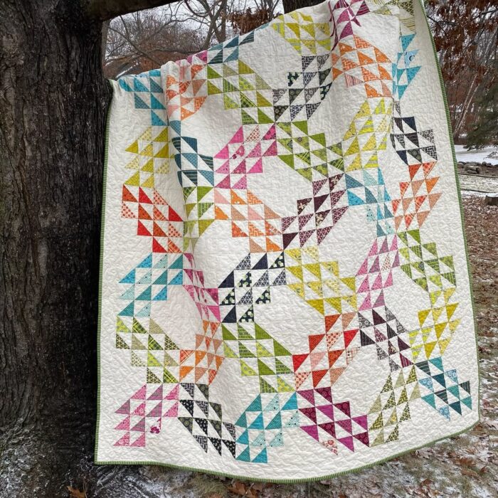 Modern Ocean Waves quilt made by Amanda Jean Nyberg using Denyse Schmidt's Hope Valley fabric