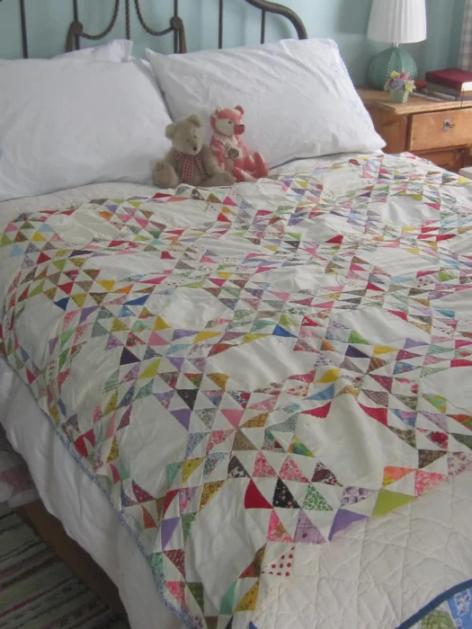 Vintage scrappy Ocean Waves quilt top on Etsy