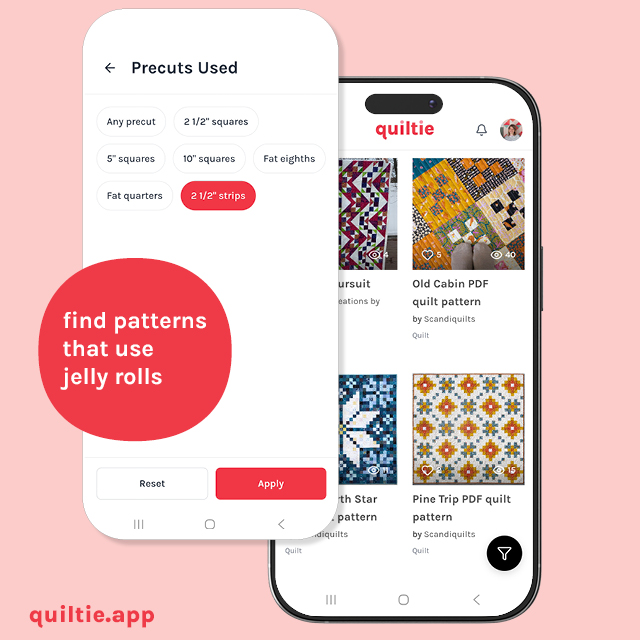 How to find quilt patterns that use precuts using the Quiltie App