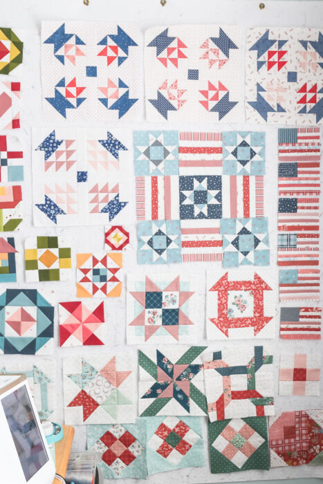 Quilt blocks made by Amy Smart on her Sewing Room design wall