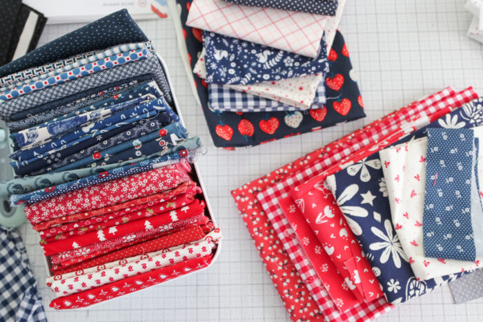 Red, white and Navy fabric pull for quilts