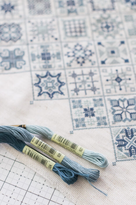 Quaker-style sampler cross stitch