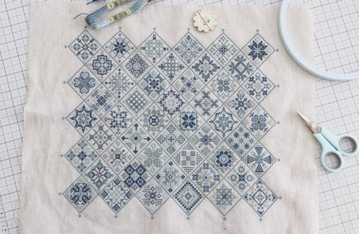 Quaker-style sampler cross stitch